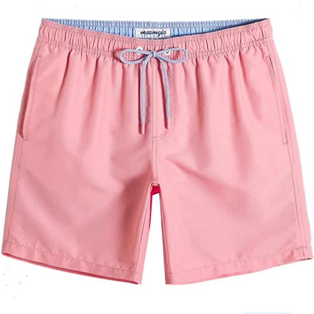 MAAMGIC men’s quick dry pink 7 inches swim trunks w drawstring front medium NWT